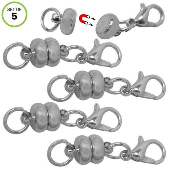 Magnetic Clasps Necklace -NEW- Set of 5 Rhodium Plated - Ball - Jewelry Making - Picture 1 of 3